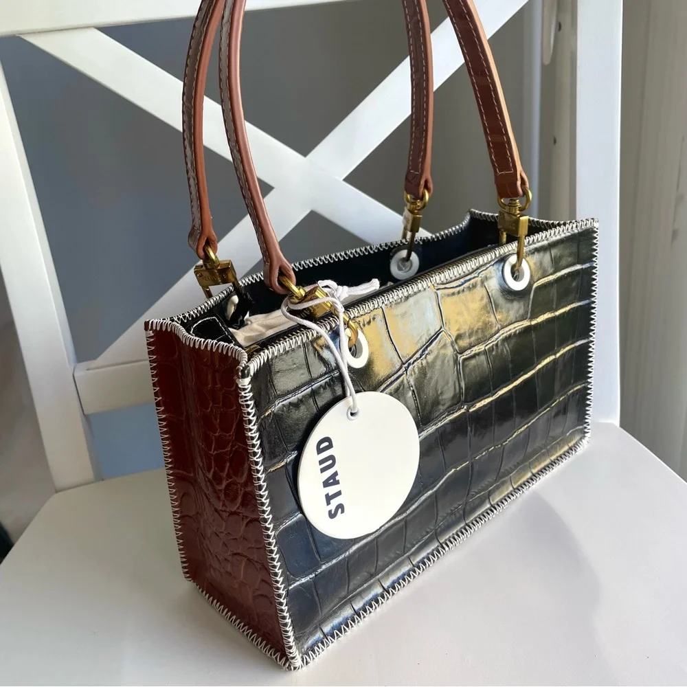 *SOLD* STAUD Gemma Shoulder Bag in Black and Brown Croc - Picture 5 of 12
